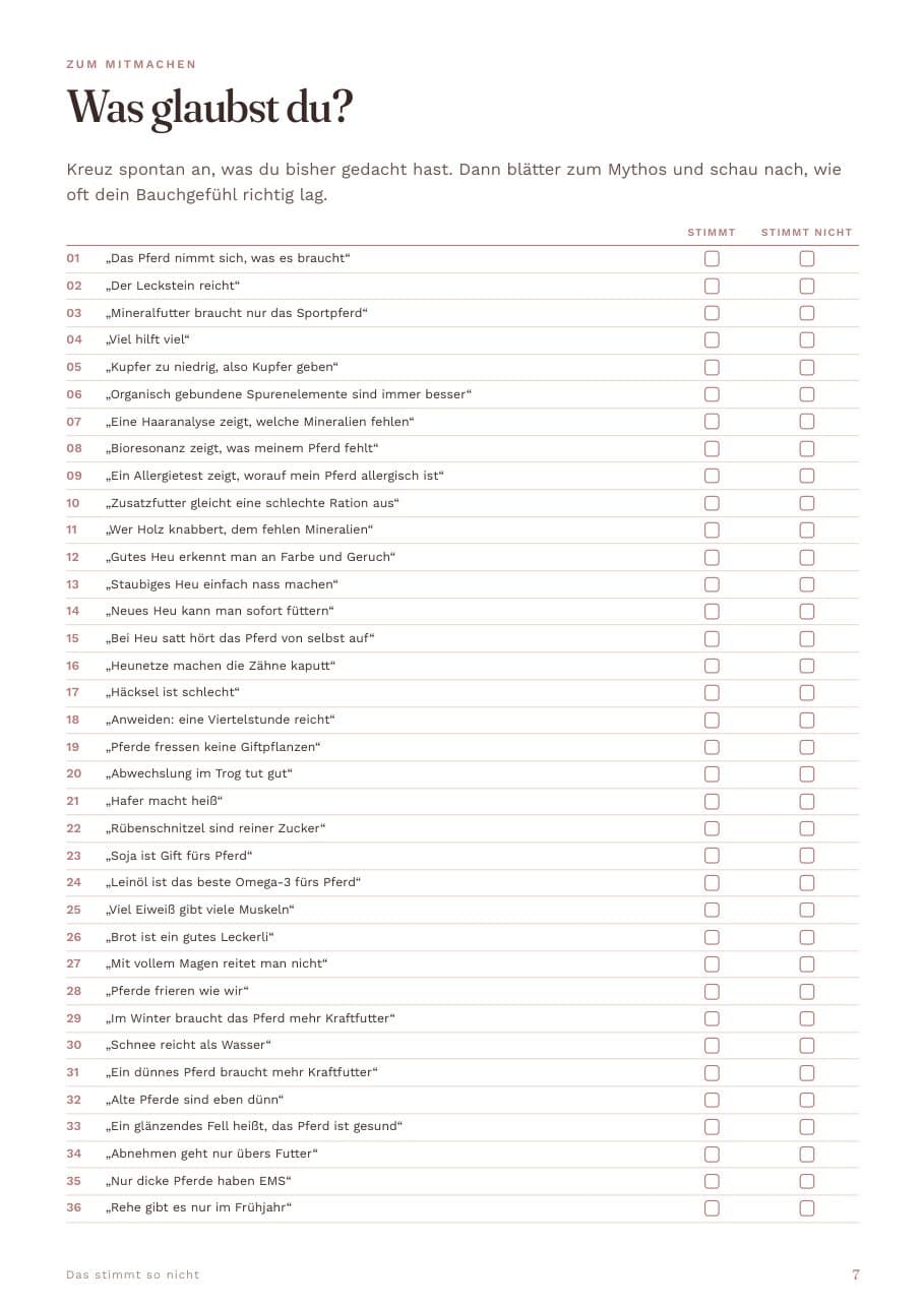 Seite aus dem E-Book: Selbsttest Was glaubst du, mit allen Mythen zum Ankreuzen